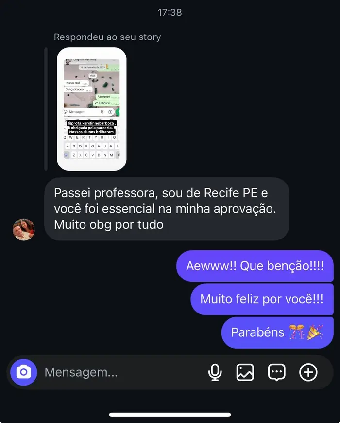 Aluno escreve: Passei professora, sou de Recife PE e você foi essencial na minha aprovação.